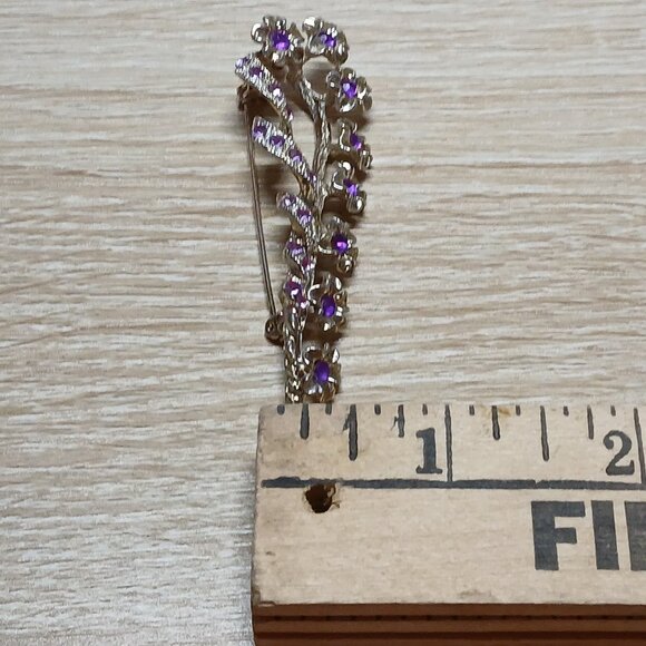 Vintage Silver Tone with Purple Faux Stone Flower Metal Pin Brooch #4 - Picture 4 of 11